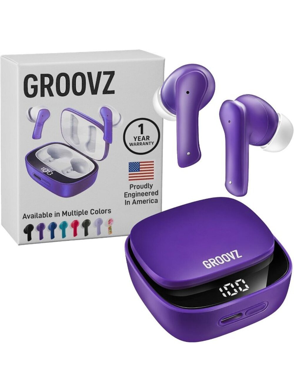 Wireless Deep Purple Engineered Water Resistant 27Hr Battery Bluetooth Earbud